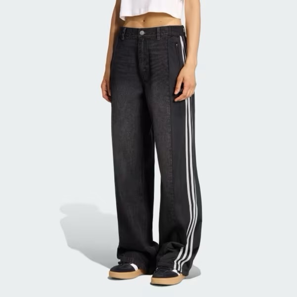adidas Originals XS Denim Firebird Side Stripe Track Pant Jeans Black KF2319